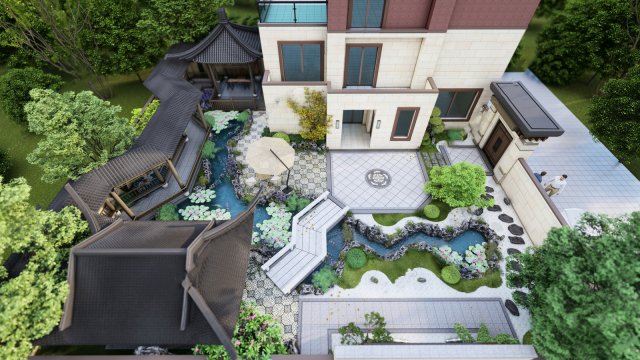 SU model of modern Chinese courtyard landscape 3Dモデル .c4d .max .obj .3ds .fbx .stl .blend 