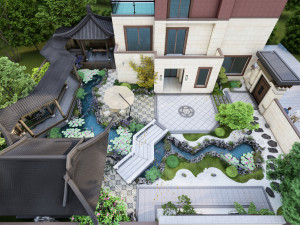 SU model of modern Chinese courtyard landscape Modelo 3D