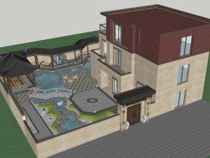 SU model of modern Chinese courtyard landscape 3Dモデル