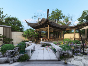 SU model of modern Chinese courtyard landscape 3Dモデル