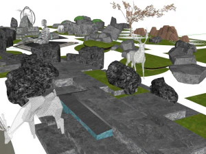 Collection of SU materials for stone landscape of sketch sculpture 3D Model