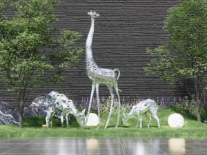Modern landscape sculpture giraffe deer moon lantern park sculpture 3Dモデル