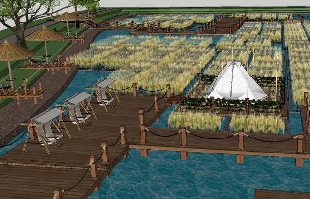 Rice field farm landscape SU Daoxiang recreation fishing 3D Model .c4d .max .obj .3ds .fbx .stl .blend 