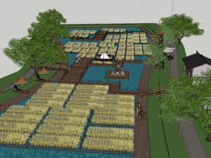 Rice field farm landscape SU Daoxiang recreation fishing 3D Model