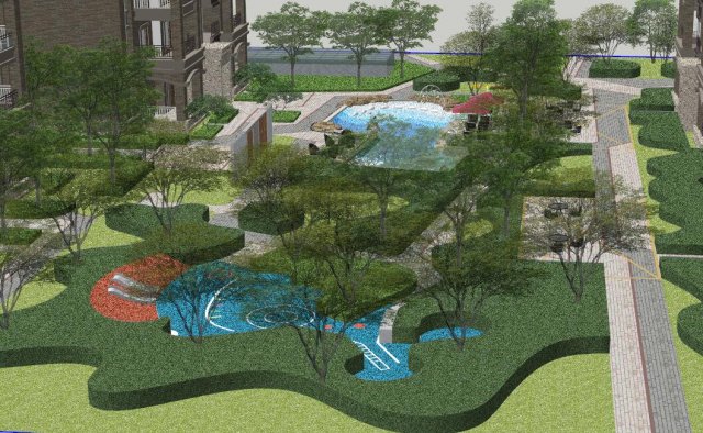 Su model of modern residential landscape 3D Модель .c4d .max .obj .3ds .fbx .stl .blend 