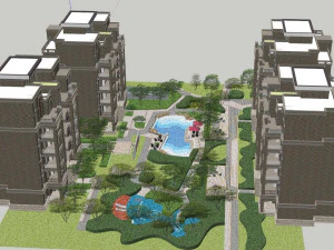 Su model of modern residential landscape 3D Model