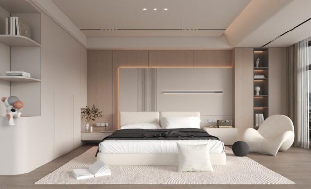 Fine Design of SU Model of Modern Cream Wind bedroom 3D Model .c4d .max .obj .3ds .fbx .stl .blend 