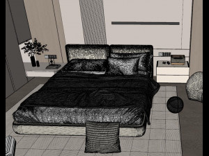 Fine Design of SU Model of Modern Cream Wind bedroom 3D Model