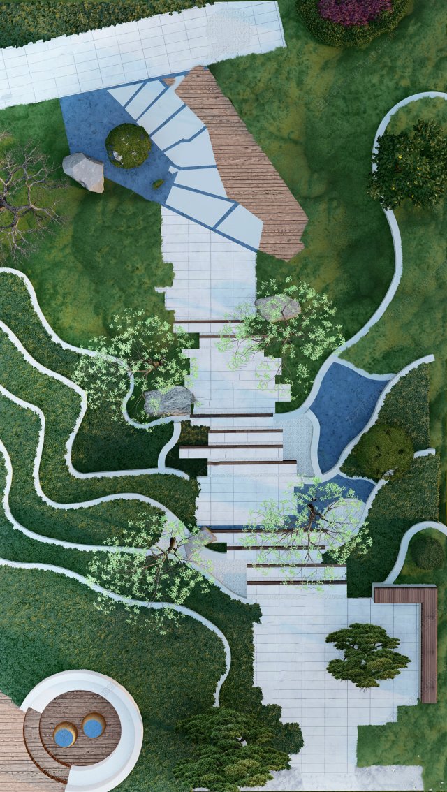 Modern style courtyard garden landscape SU 3D 모델 .c4d .max .obj .3ds .fbx .stl .blend 