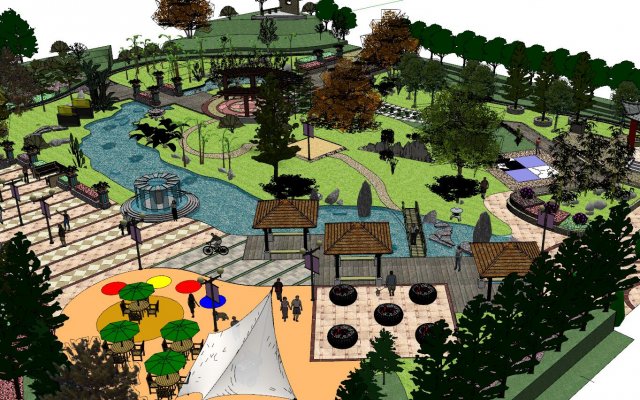 Su model of waterfront park landscape Modèle 3D .c4d .max .obj .3ds .fbx .stl .blend 