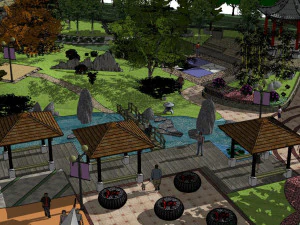 Su model of waterfront park landscape 3D Model