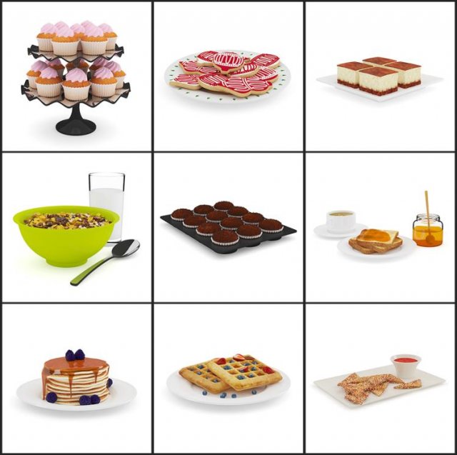 Collection of 31 sweet food pastries C4D models 3Dモデル .c4d .max .obj .3ds .fbx .stl .blend 