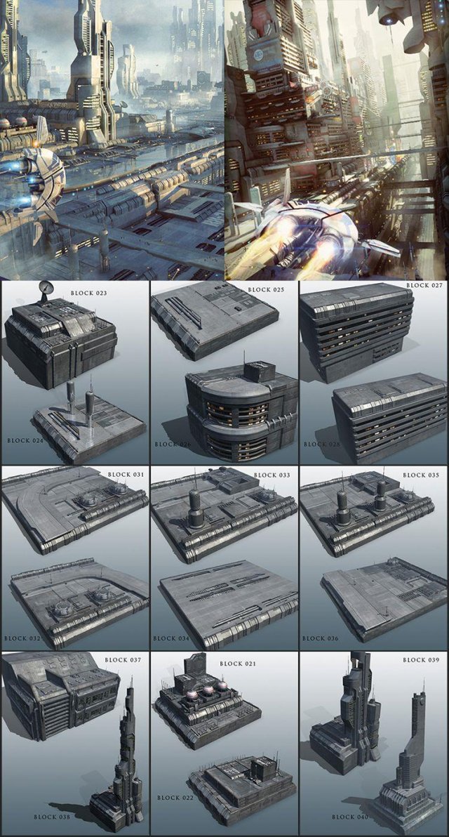 20 alien sci-fi block model presets 3Dモデル .c4d .max .obj .3ds .fbx .stl .blend 