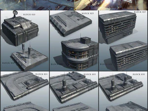 20 alien sci-fi block model presets 3D Model