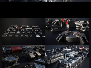26 sci-fi cable and duct parts C4D MAX 3D OBJ format model rendering with material mapping 3D Model