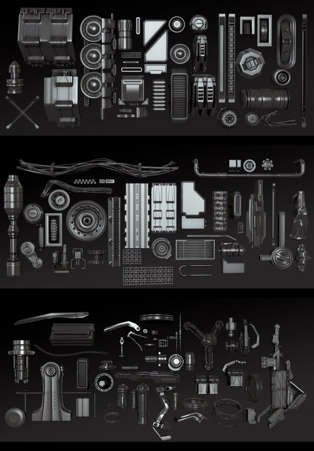 of science fiction machine parts 3D Модель .c4d .max .obj .3ds .fbx .stl .blend 
