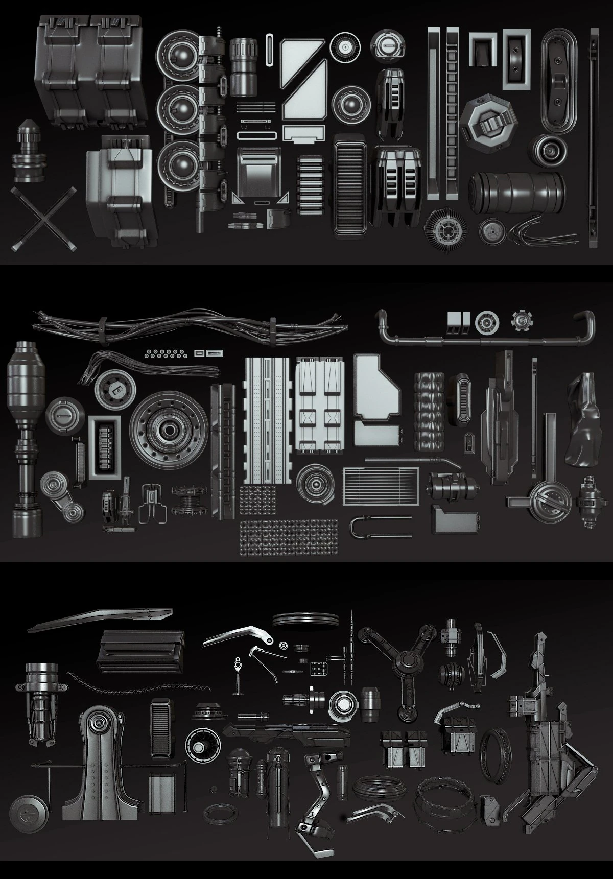 of science fiction machine parts 3D Model .c4d .max .obj .3ds .fbx .stl .blend 