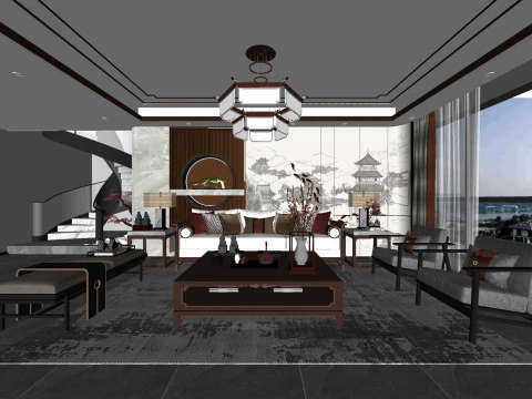 Novo modelo SU de sala de estar chinesa Modelo 3D