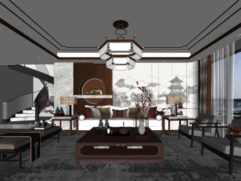 New Chinese living room SU model 3D Model