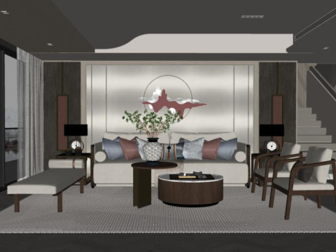 New Chinese Living Room 3D Model