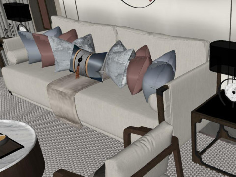 New Chinese Living Room 3D Model