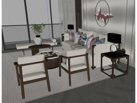 New Chinese Living Room 3D Model