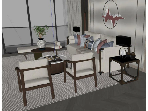 New Chinese Living Room 3D Model