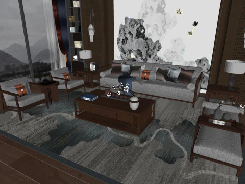 New Chinese sofa tea table combination 3D Model