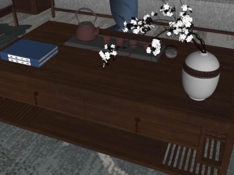 New Chinese sofa tea table combination 3D Модель