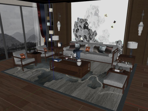 New Chinese sofa tea table combination 3D Модель
