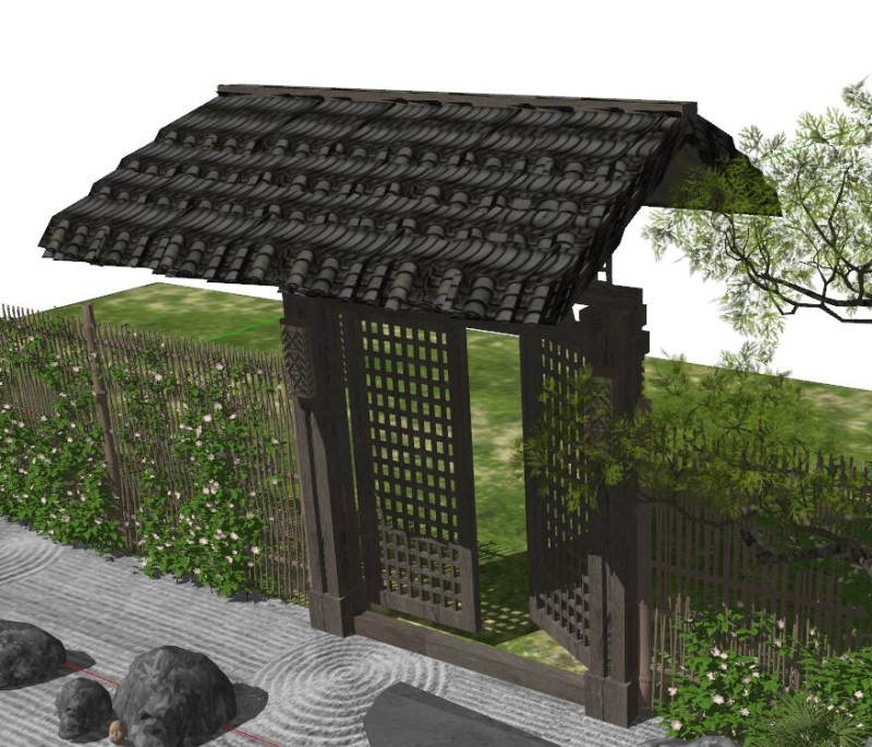 SU model of dry landscape courtyard 3D 모델 .c4d .max .obj .3ds .fbx .stl .blend 