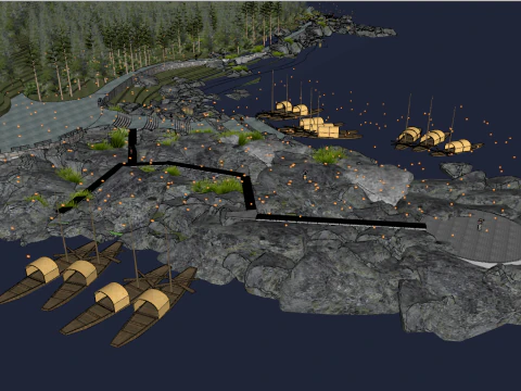 Paisaje de barco de crucero nocturno a la luz de las velas modelo su Modelo 3D