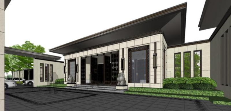 Landscape design su model of a sales office in a demonstration area 3D Model .c4d .max .obj .3ds .fbx .stl .blend
