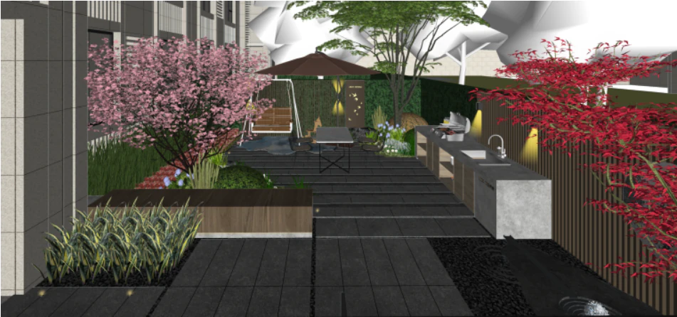 Sketchup model of a courtyard landscape design 3D Model .c4d .max .obj .3ds .fbx .stl .blend