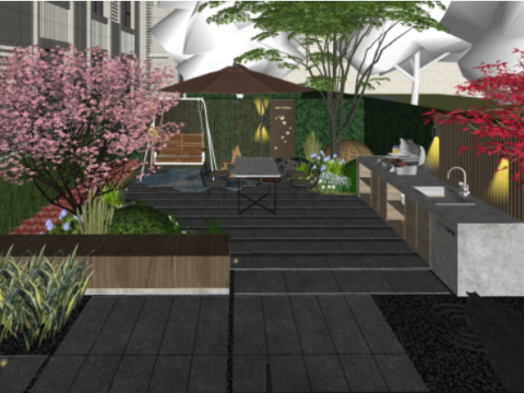 Sketchup model of a courtyard landscape design Modello 3D