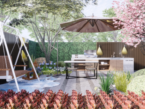 Sketchup model of a courtyard landscape design Modello 3D