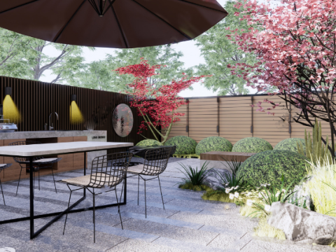 Sketchup model of a courtyard landscape design Modello 3D
