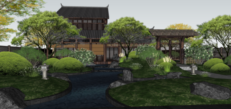 Sketchup model of dry landscape courtyard landscape 3D Model .c4d .max .obj .3ds .fbx .stl .blend