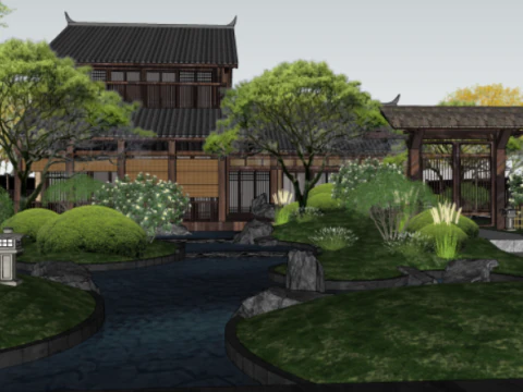 Sketchup model of dry landscape courtyard landscape 3D Model