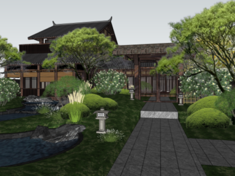 Sketchup model of dry landscape courtyard landscape 3D Model