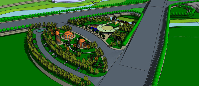 Sketchup model of landscape design for a corner square 3Dモデル .c4d .max .obj .3ds .fbx .stl .blend 