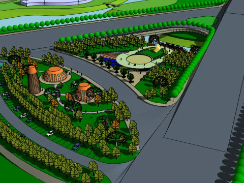 Sketchup model of landscape design for a corner square 3D Model