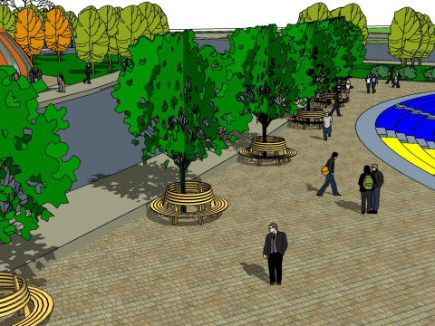 Sketchup model of landscape design for a corner square 3Dモデル