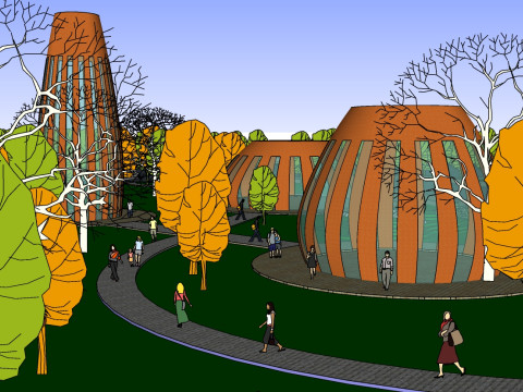 Sketchup model of landscape design for a corner square 3Dモデル