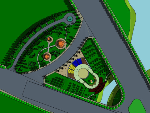Sketchup model of landscape design for a corner square 3Dモデル