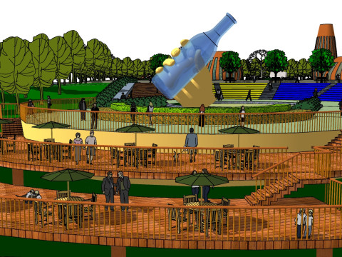 Sketchup model of landscape design for a corner square 3Dモデル