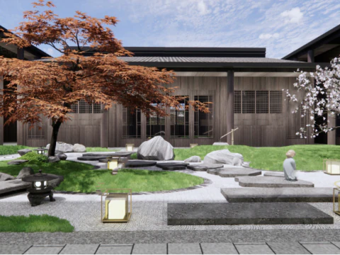 Sketchup model of outdoor landscape design for a courtyard 3D Model