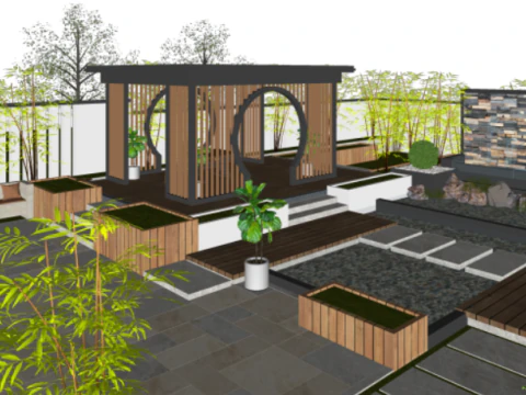 Sketchup model of outdoor landscape design for a courtyard 3D Model