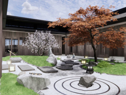 Sketchup model of outdoor landscape design for a courtyard 3D Model