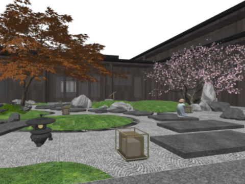 Sketchup model of outdoor landscape design for a courtyard 3D Model